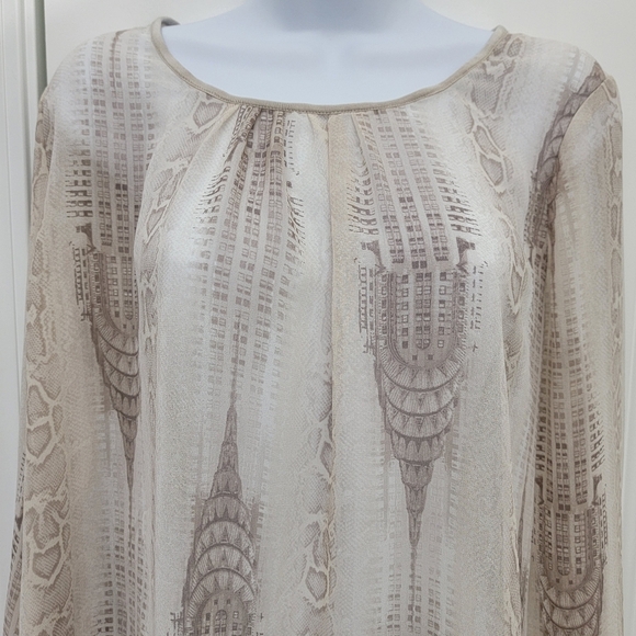 Elie Tahari For Design Nation Snakeskin Chrysler Building Chiffon Blouse Large - Picture 2 of 11